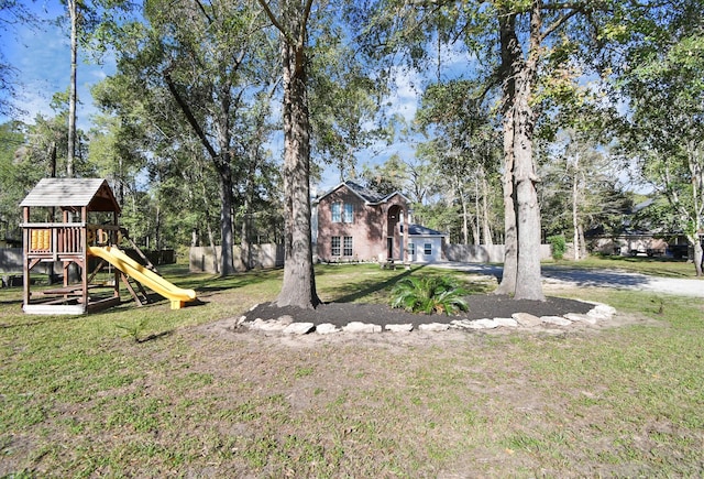 view of yard with a playground