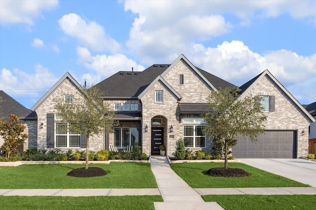 view of front of home featuring a front lawn and a garage