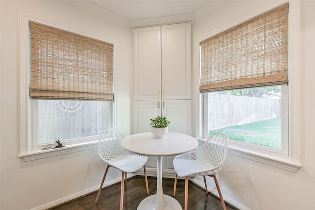 dining room with dark hardwood / wood-style flooring