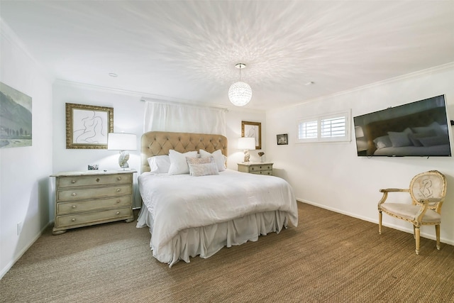 bedroom featuring carpet and ornamental molding