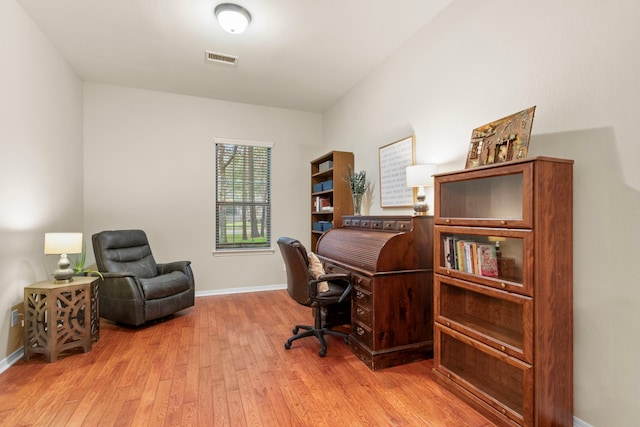 office area featuring light hardwood / wood-style flooring