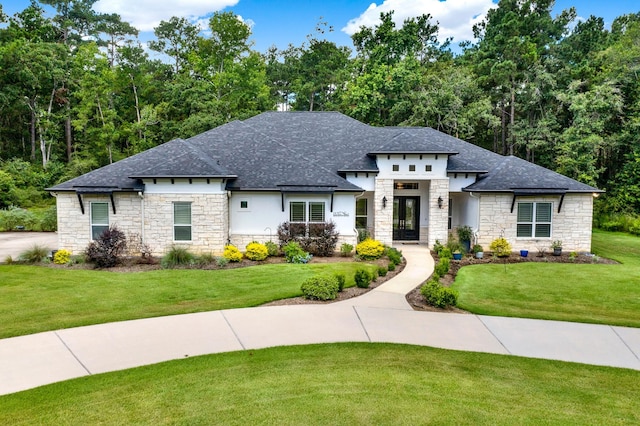 prairie-style house with a front yard