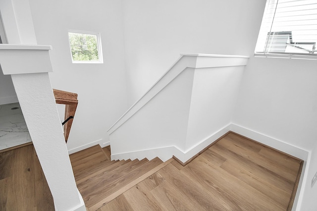 stairway featuring wood-type flooring