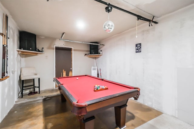 recreation room with billiards and concrete floors