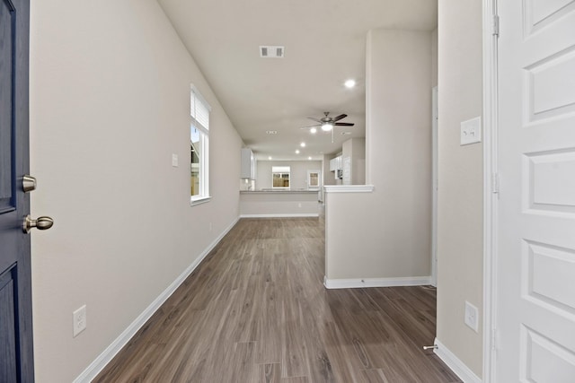 hallway featuring dark hardwood / wood-style floors