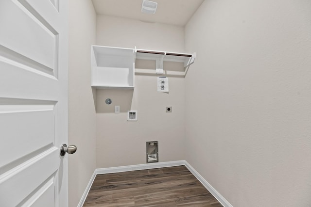 washroom featuring washer hookup, dark hardwood / wood-style floors, and electric dryer hookup