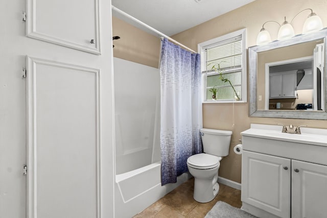 full bathroom featuring tile patterned flooring, vanity, shower / bath combo, and toilet