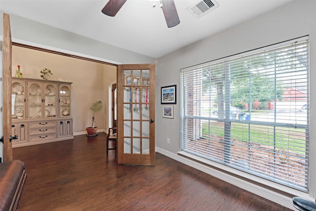 interior space featuring dark wood-type flooring, a healthy amount of sunlight, and french doors