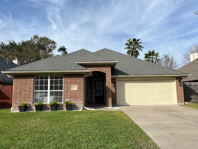 view of front of house featuring a garage and a front lawn