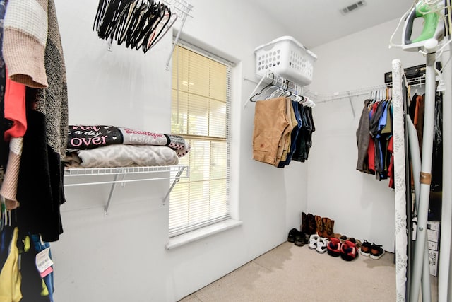 walk in closet with carpet