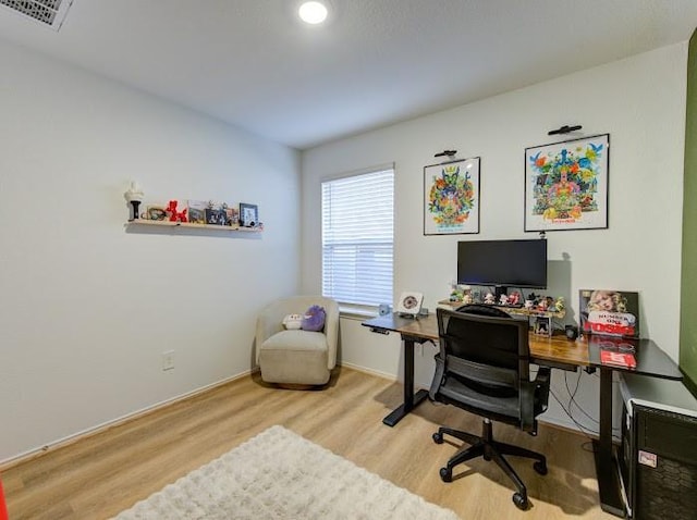 office area featuring light hardwood / wood-style flooring