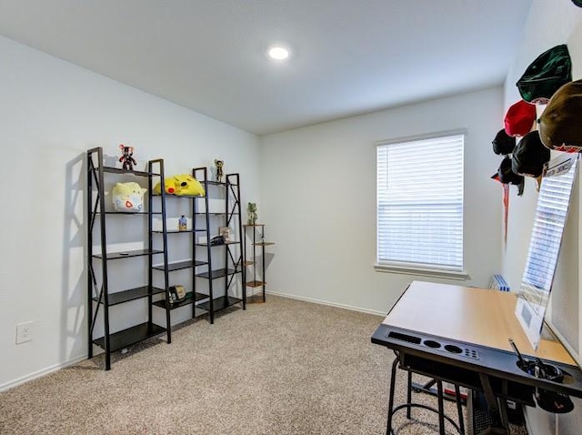 office space featuring light colored carpet