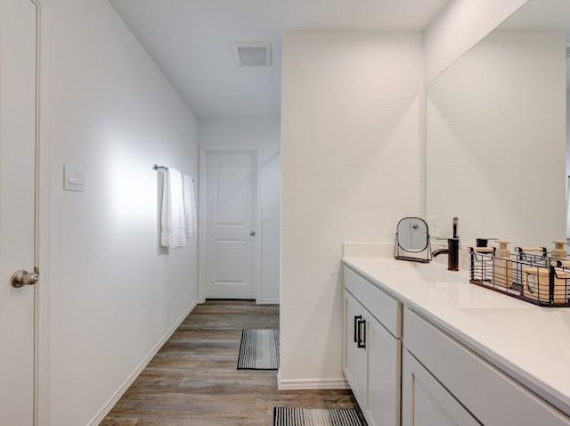 bathroom with vanity and wood-type flooring