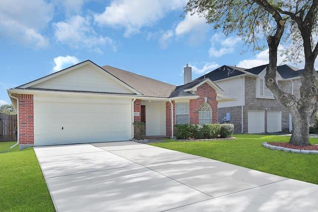 ranch-style house with a front yard and a garage