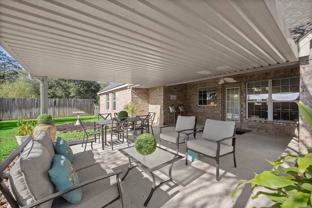 view of patio / terrace featuring ceiling fan and an outdoor hangout area