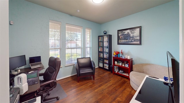 office space featuring dark hardwood / wood-style flooring