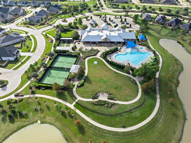 aerial view featuring a water view