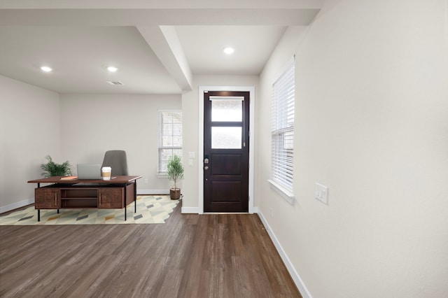 entrance foyer featuring dark hardwood / wood-style floors