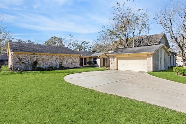 ranch-style house with a front lawn and a garage