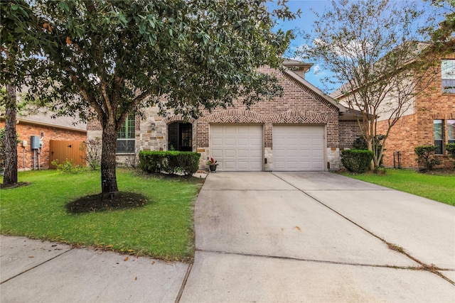 view of front of house with a garage and a front lawn