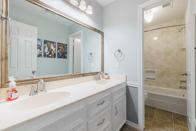 full bathroom with vanity, shower / bathing tub combination, and toilet