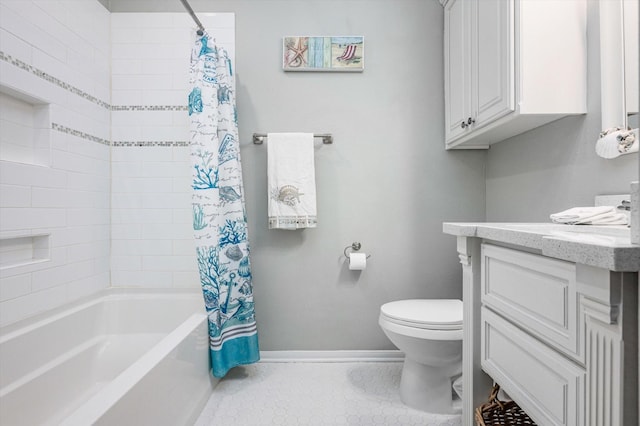 full bathroom with tile patterned flooring, vanity, toilet, and shower / bath combo