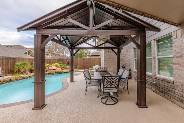 7411 Shady Arbour Ct, Pasadena, TX 77505 - view of pool with a gazebo, a fenced backyard, a patio area, and outdoor dining space