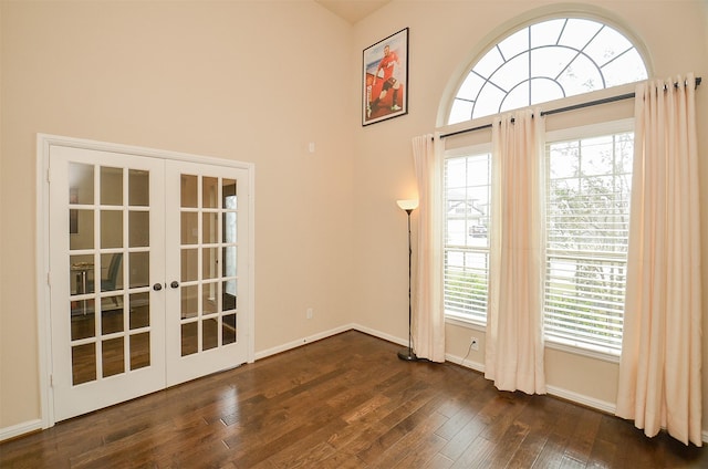 unfurnished room featuring french doors, dark hardwood / wood-style floors, and plenty of natural light