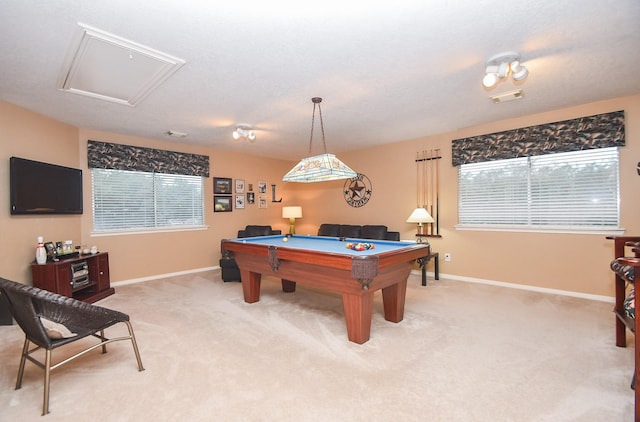 recreation room featuring pool table and carpet flooring