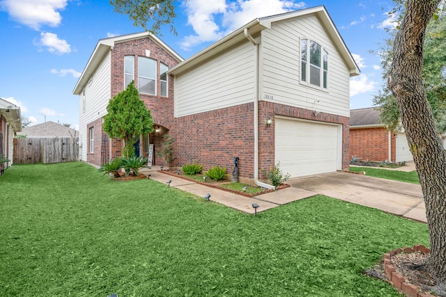 view of front facade featuring a garage and a front lawn