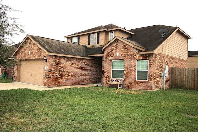 view of front property with a garage and a front lawn