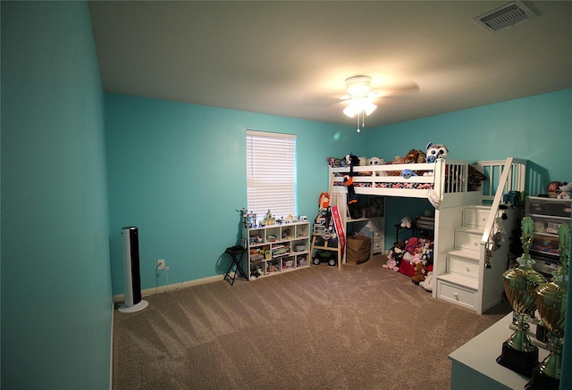 bedroom featuring carpet flooring and ceiling fan