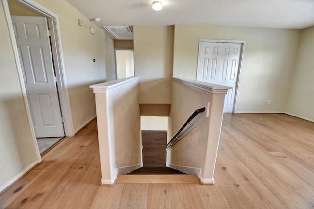 stairway featuring wood-type flooring