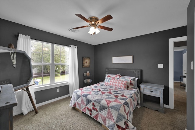 bedroom featuring carpet flooring and ceiling fan