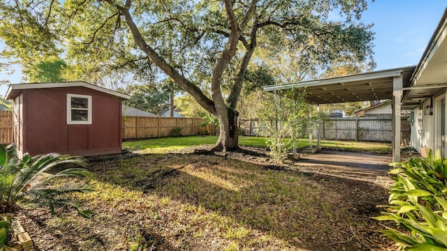 view of yard with a storage unit