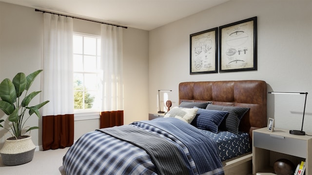 bedroom with carpet floors and multiple windows