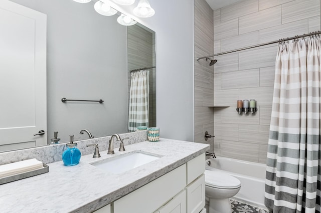 full bathroom featuring shower / tub combo, vanity, and toilet