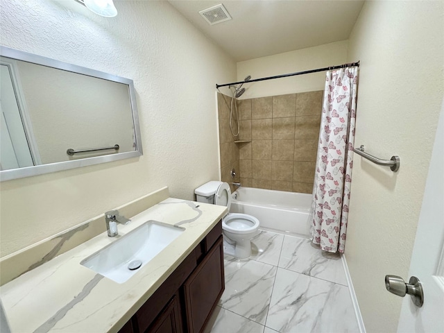 full bathroom featuring vanity, toilet, and shower / bath combo with shower curtain