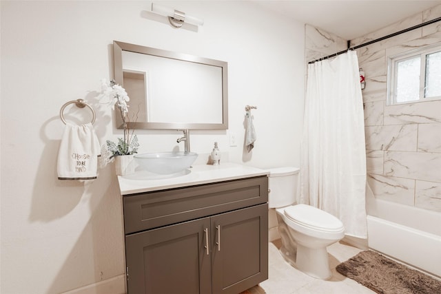 full bathroom featuring vanity, toilet, and shower / bath combo with shower curtain