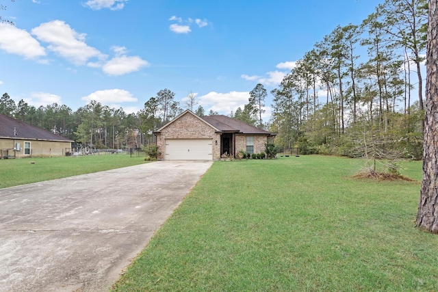 single story home with a front lawn and a garage