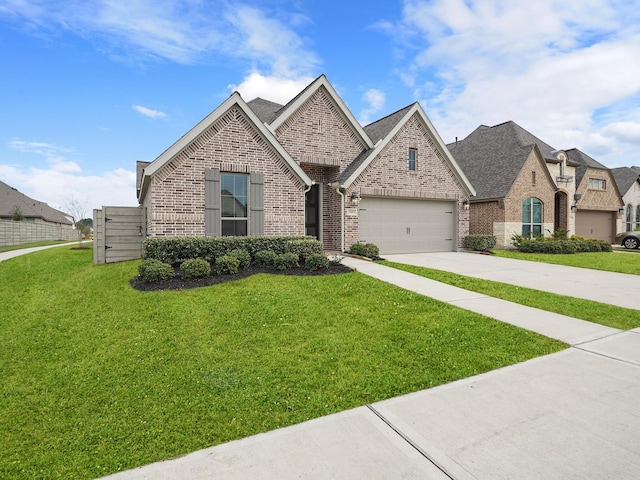 view of front of house with a front lawn and a garage