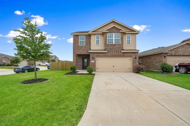 view of front facade featuring a garage and a front lawn