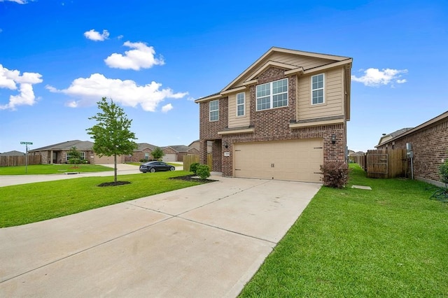 view of front of house featuring a front lawn and a garage