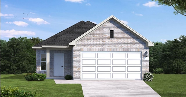 view of front facade featuring a front yard and a garage