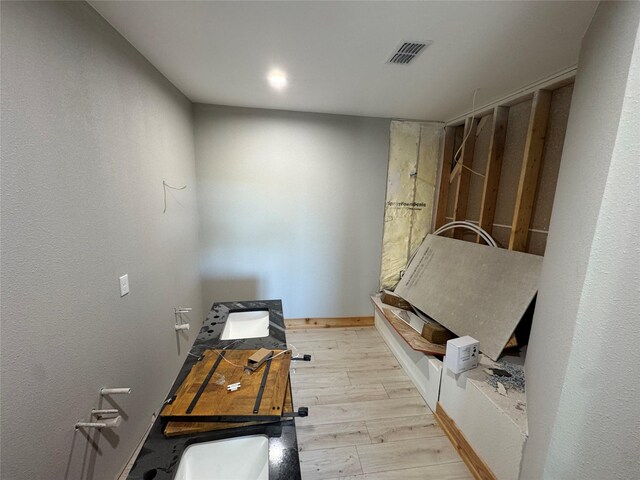 interior space featuring sink and light hardwood / wood-style floors