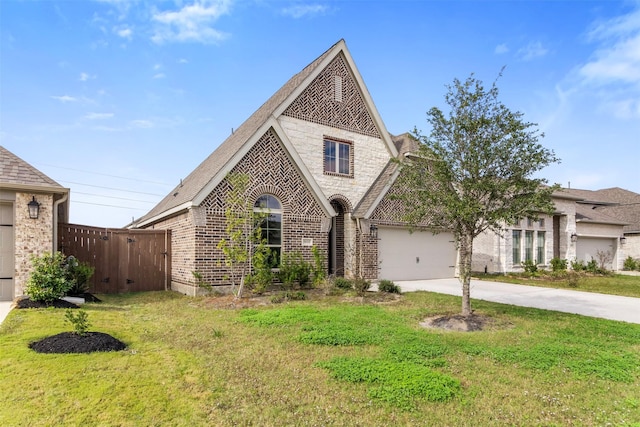 view of front facade with a garage and a front lawn