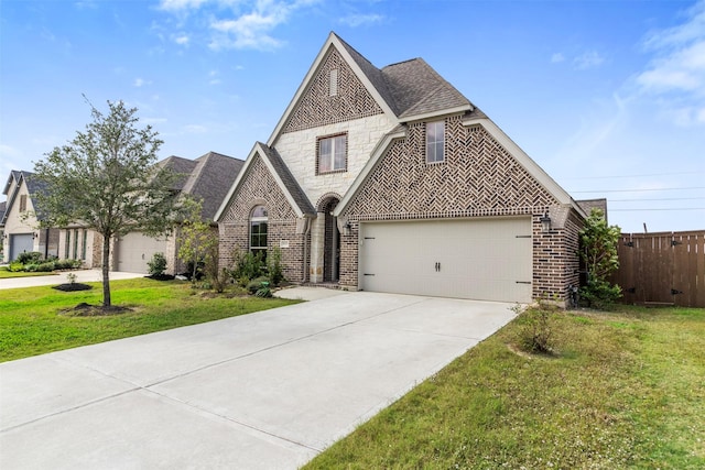 view of front of home featuring a front lawn and a garage