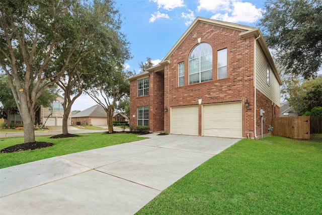 view of front facade featuring a garage and a front lawn