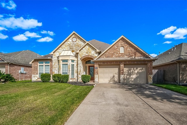 view of front property with a front lawn and a garage