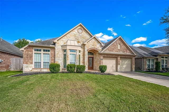 view of front facade with a front lawn and a garage